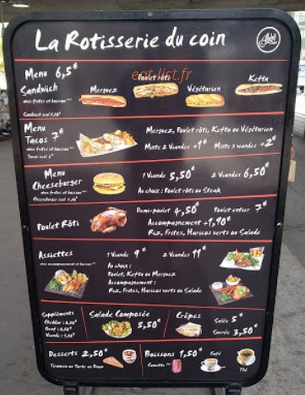 Carte et menu de La Rôtisserie du Coin à Bagnolet — L'ardoise
