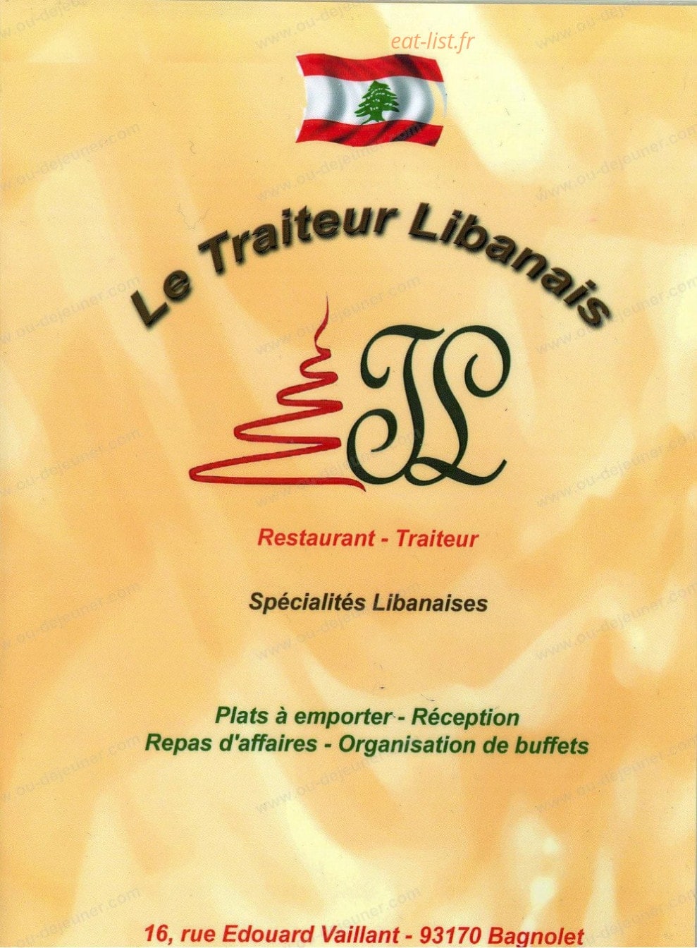 Le Traiteur Libanais — carte page 1
