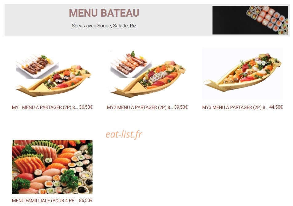 Carte et menu de New Toma Sushi à Bagnolet — Menus bateaux