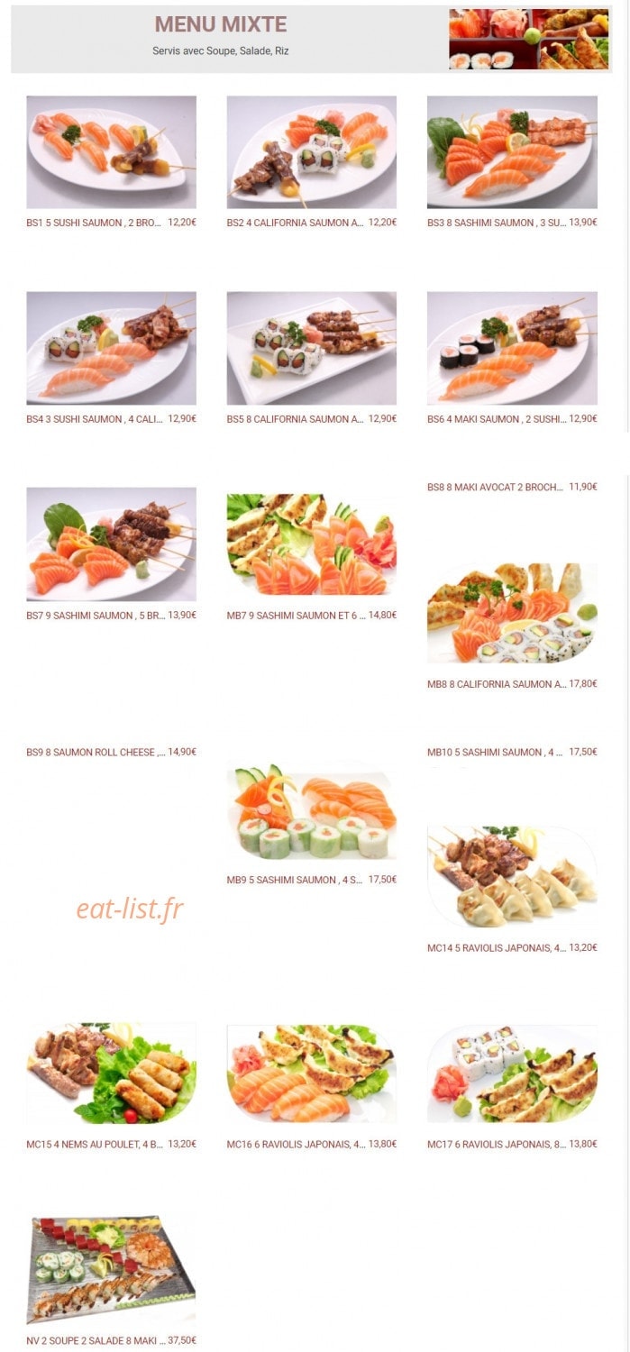 Carte et menu de New Toma Sushi à Bagnolet — Menus mixte