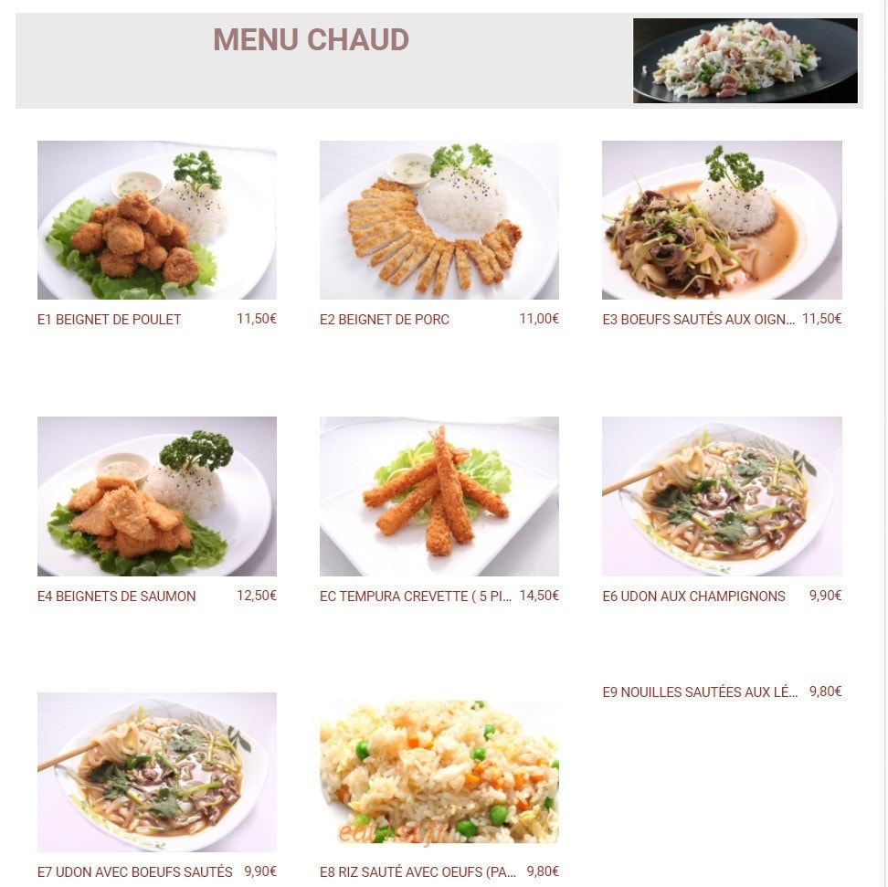 Carte et menu de New Toma Sushi à Bagnolet — Menus chauds