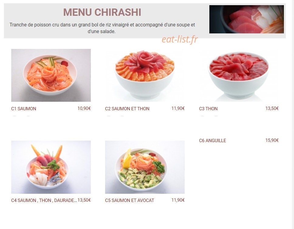 Carte et menu de New Toma Sushi à Bagnolet — Menus chirashi