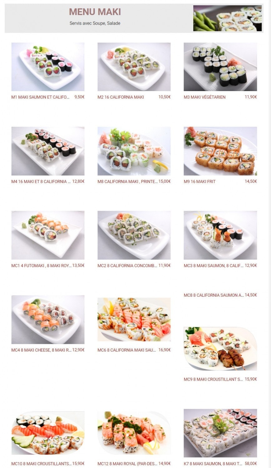 Carte et menu de New Toma Sushi à Bagnolet — Menus maki