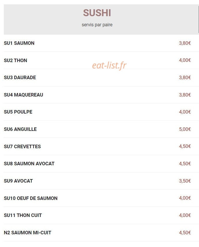 Carte et menu de New Toma Sushi à Bagnolet — Sushi