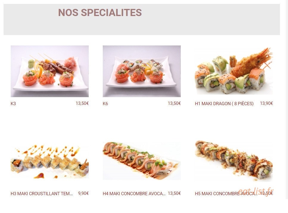 Carte et menu de New Toma Sushi à Bagnolet — Spécialités