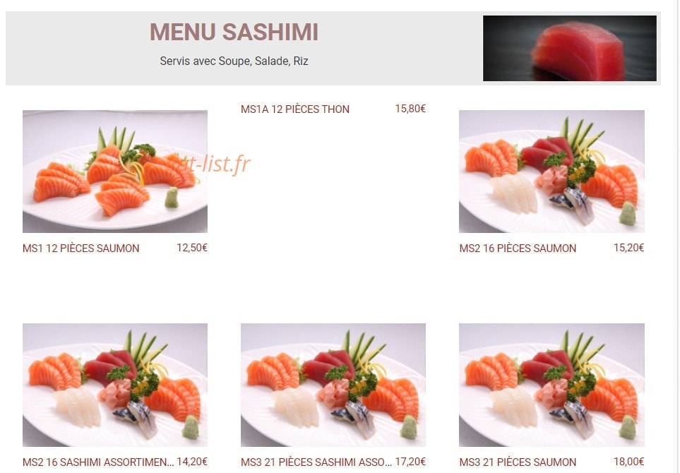 Carte et menu de New Toma Sushi à Bagnolet — Menus sashimi