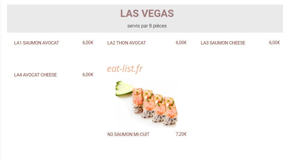 Carte et menu de New Toma Sushi à Bagnolet — Las vega