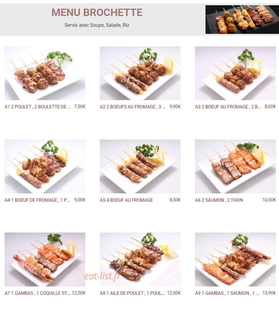 Carte et menu de New Toma Sushi à Bagnolet — Menus brochettes