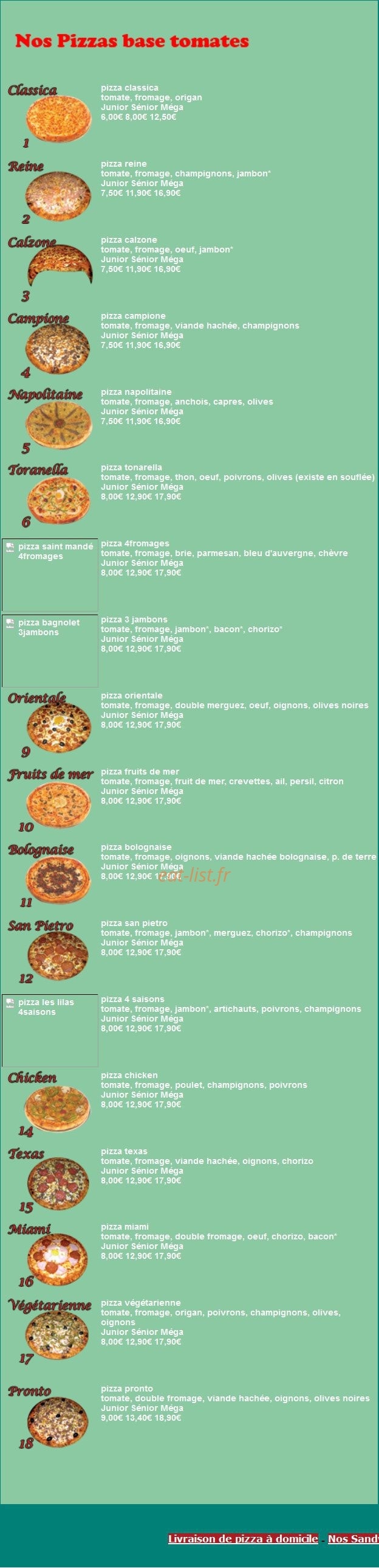 Pizza Pronto — carte page 1