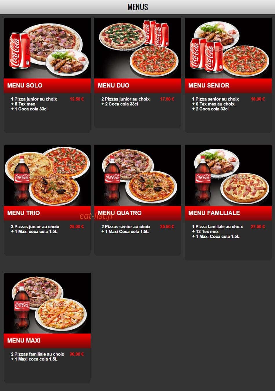 Pizza Super — carte page 1