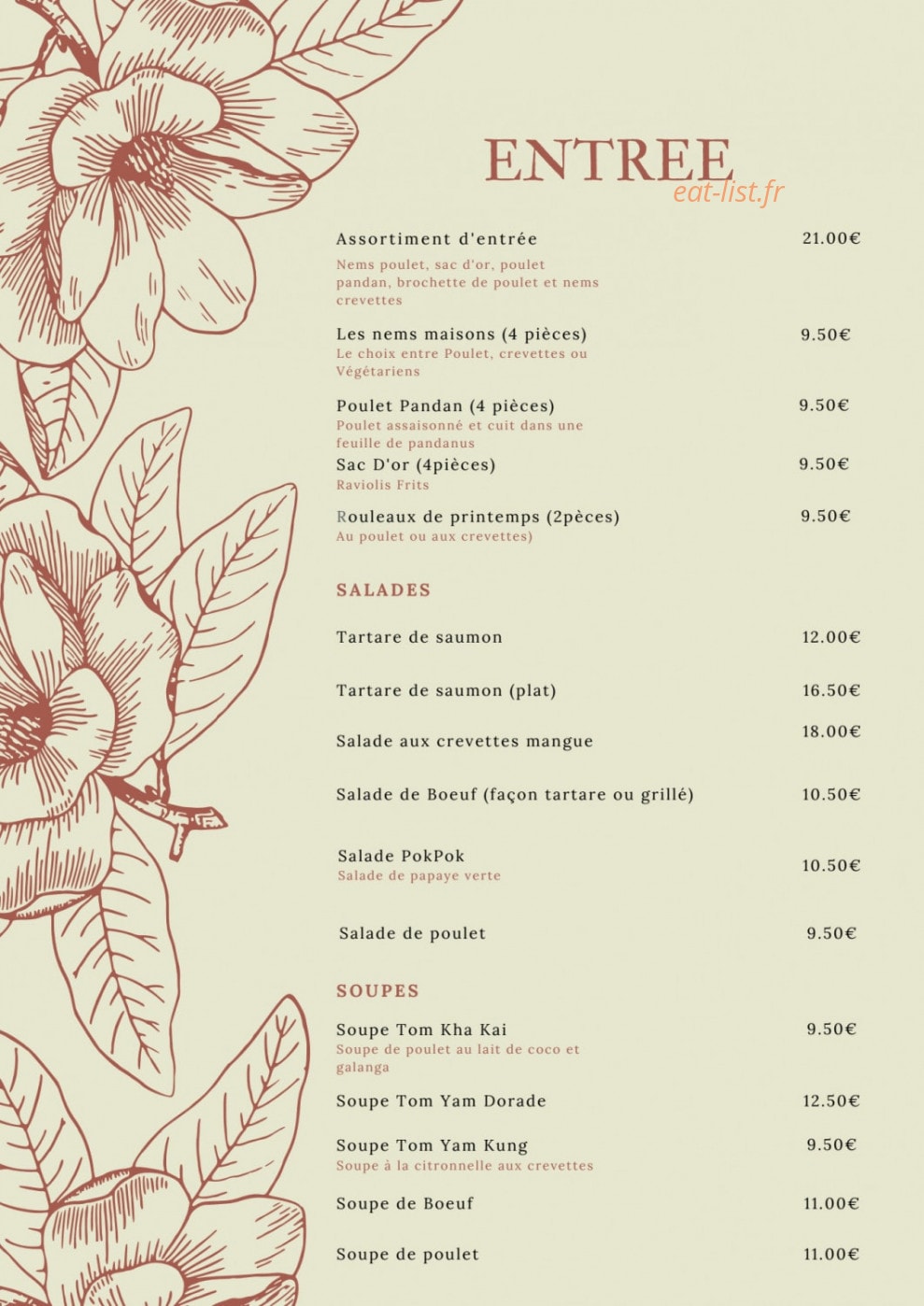 Thaï Sabaï — carte page 1