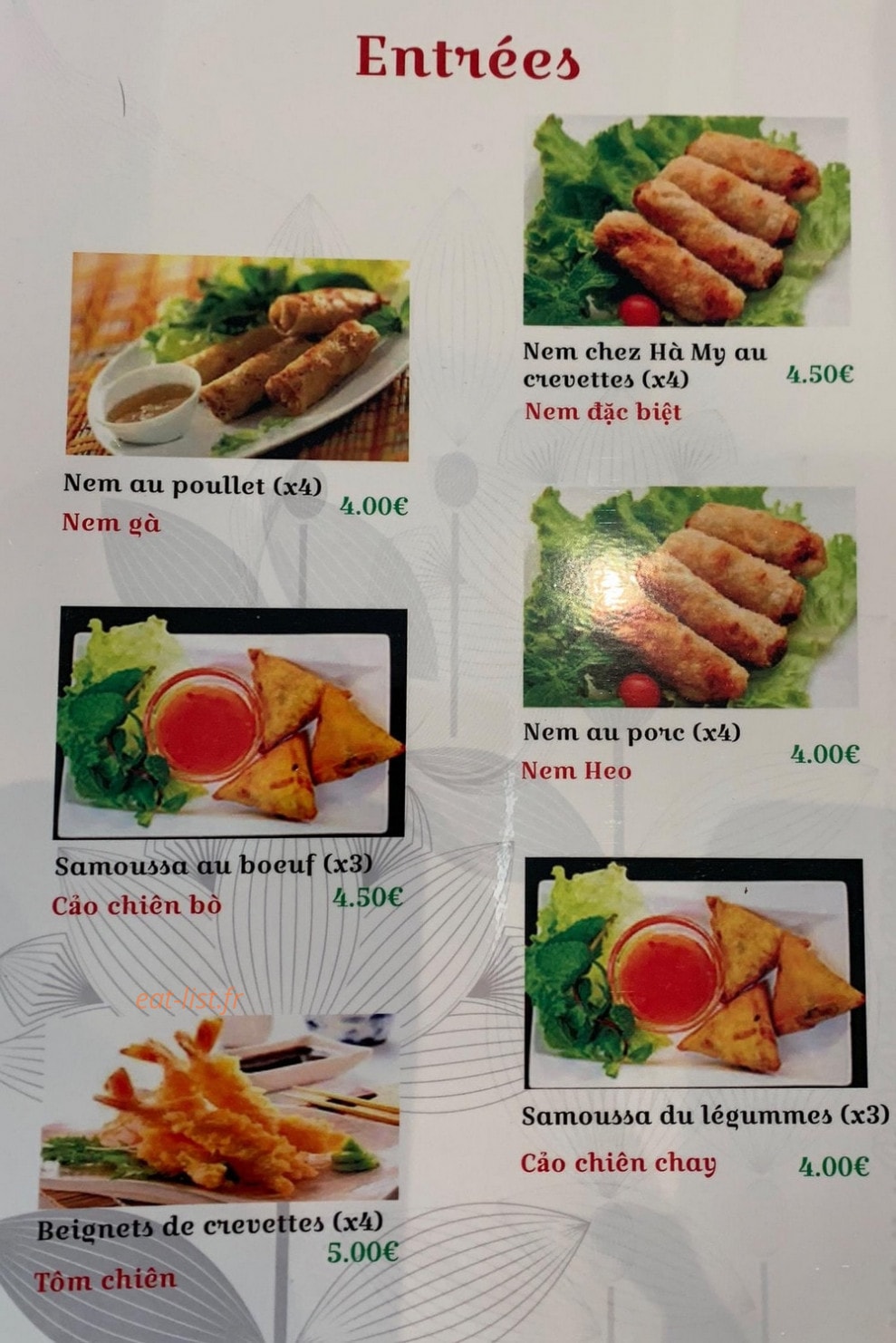Chez Ha My — carte page 1