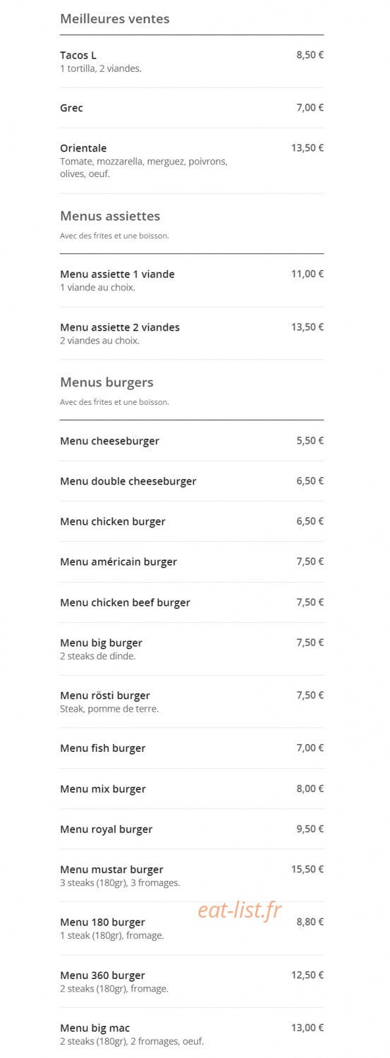 Royal food — carte page 1