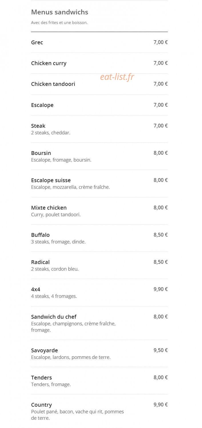 Royal food — carte page 2
