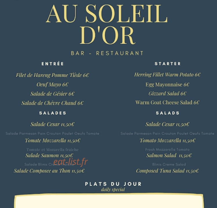 Au Soleil D'Or — carte page 1