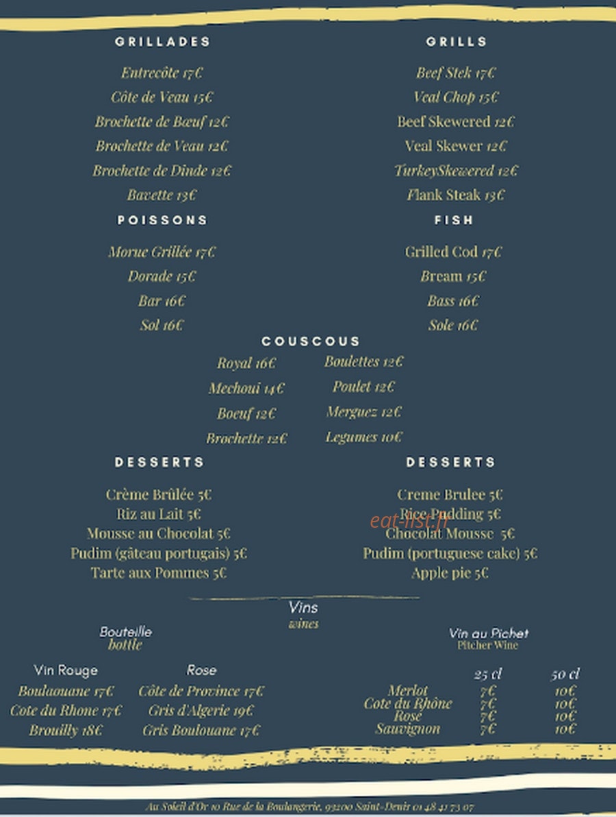 Au Soleil D'Or — carte page 2