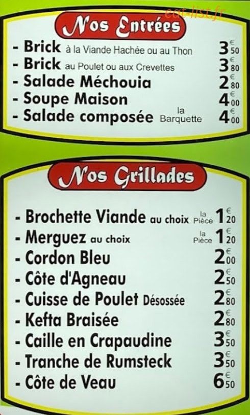 Aux Bonnes Grillades — carte page 1