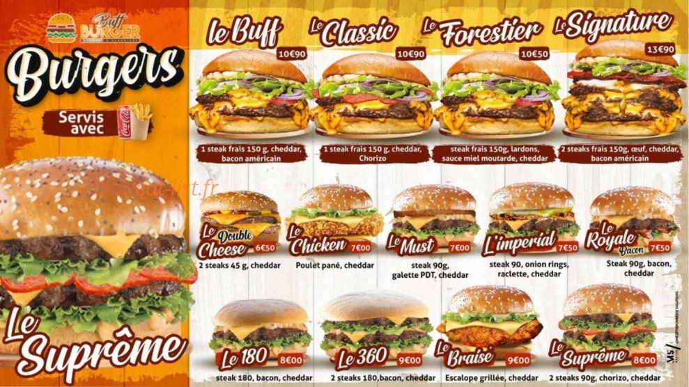 Buff burger — carte page 1