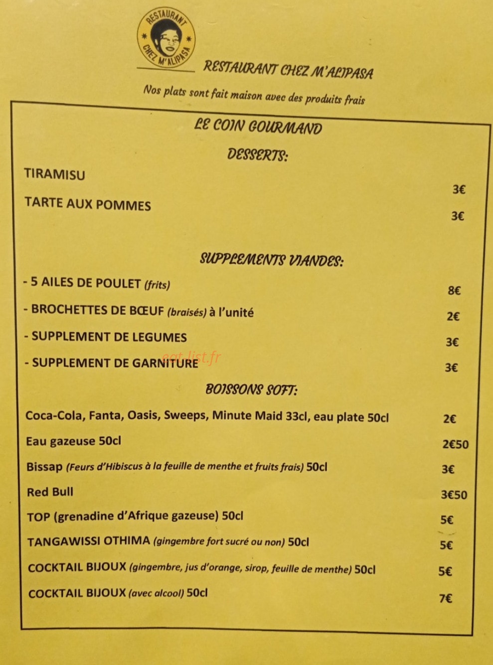 Chez M'alipasa — carte page 2