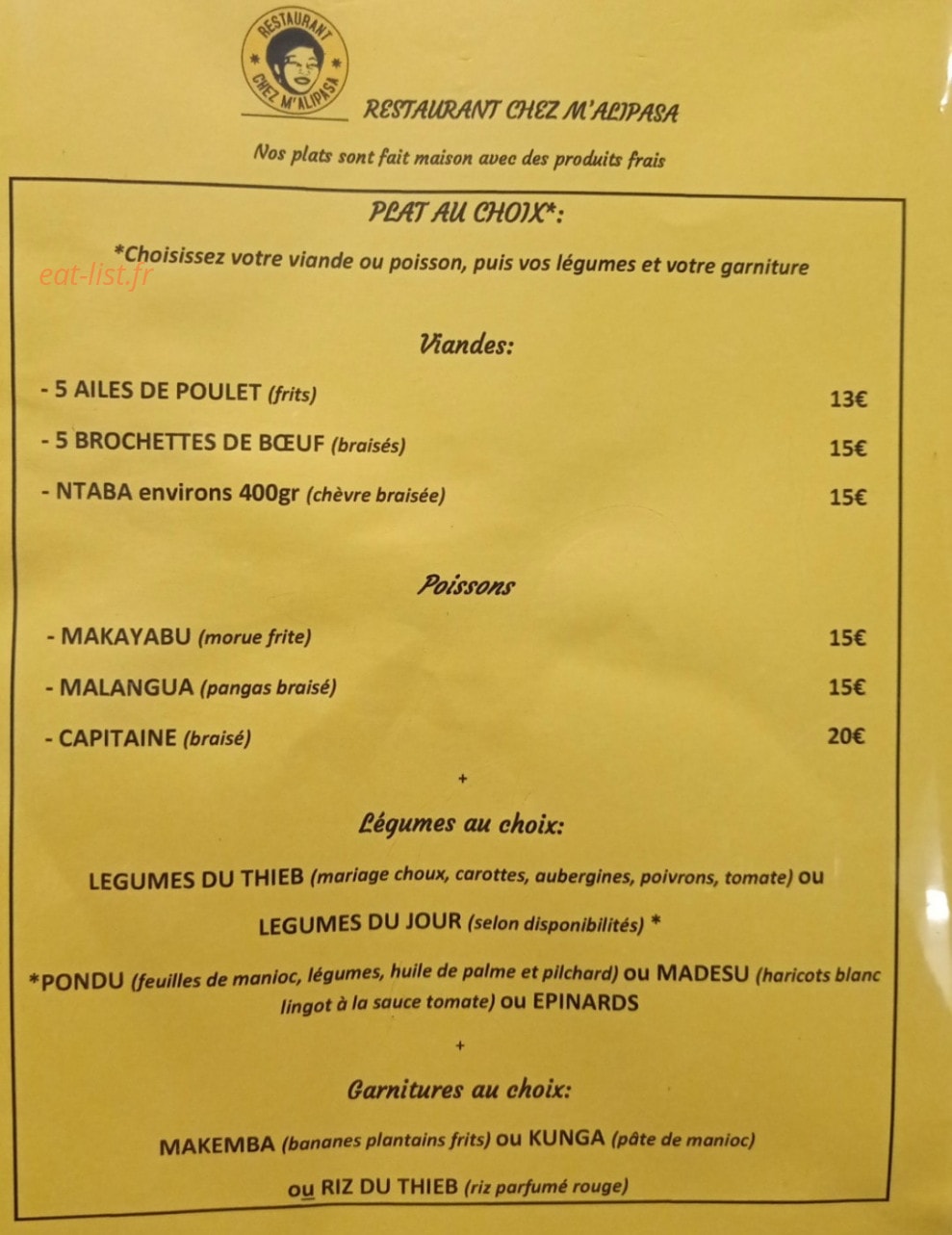 Chez M'alipasa — carte page 1