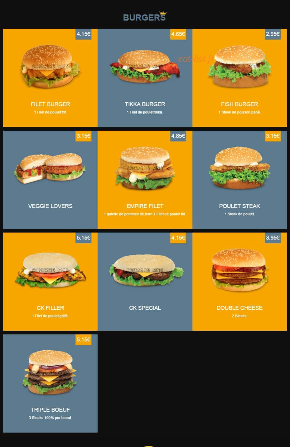 Chicken's king — carte page 8