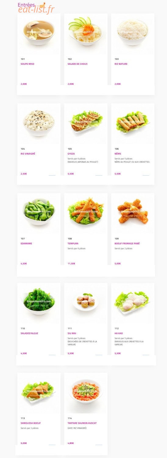 Dream sushi — carte page 1