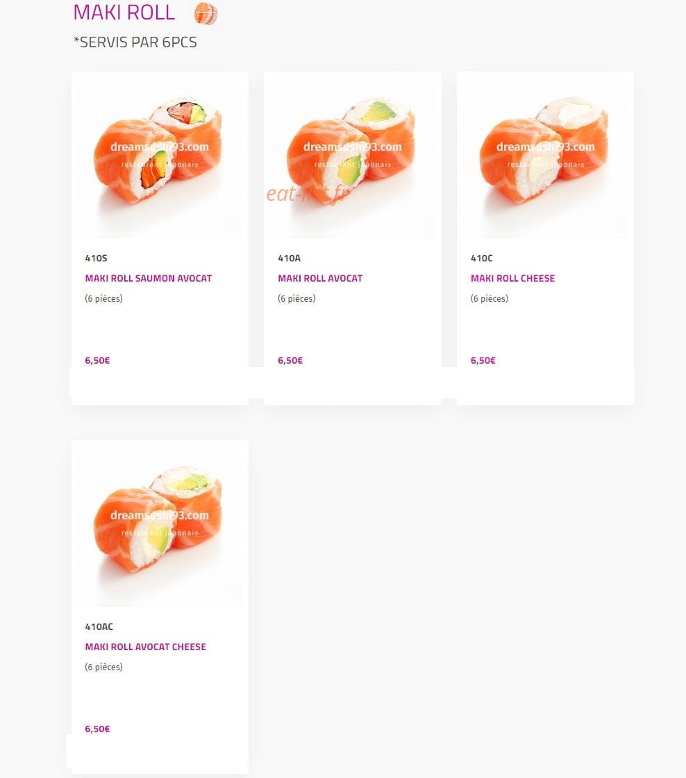 Dream sushi — carte page 18