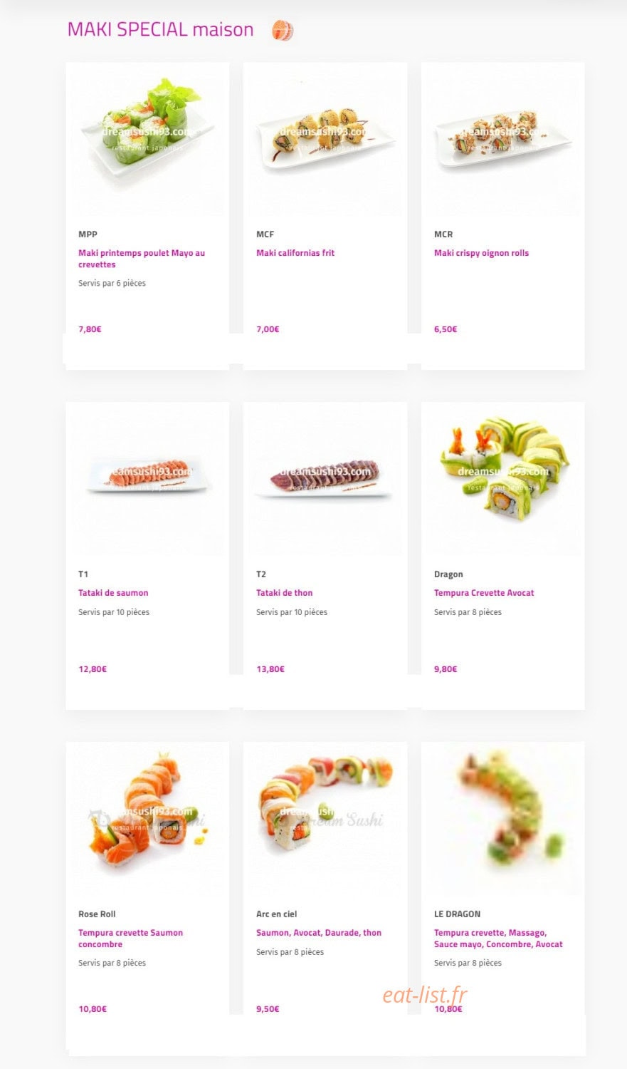 Dream sushi — carte page 2