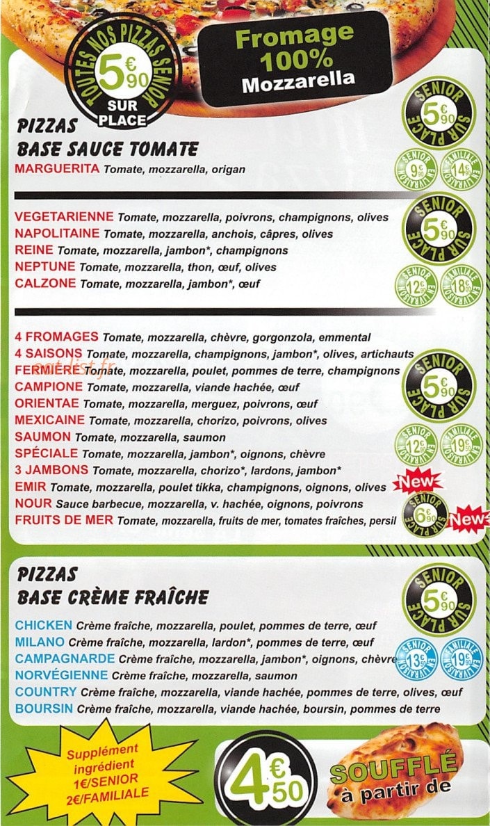 Emir Pizza — carte page 2