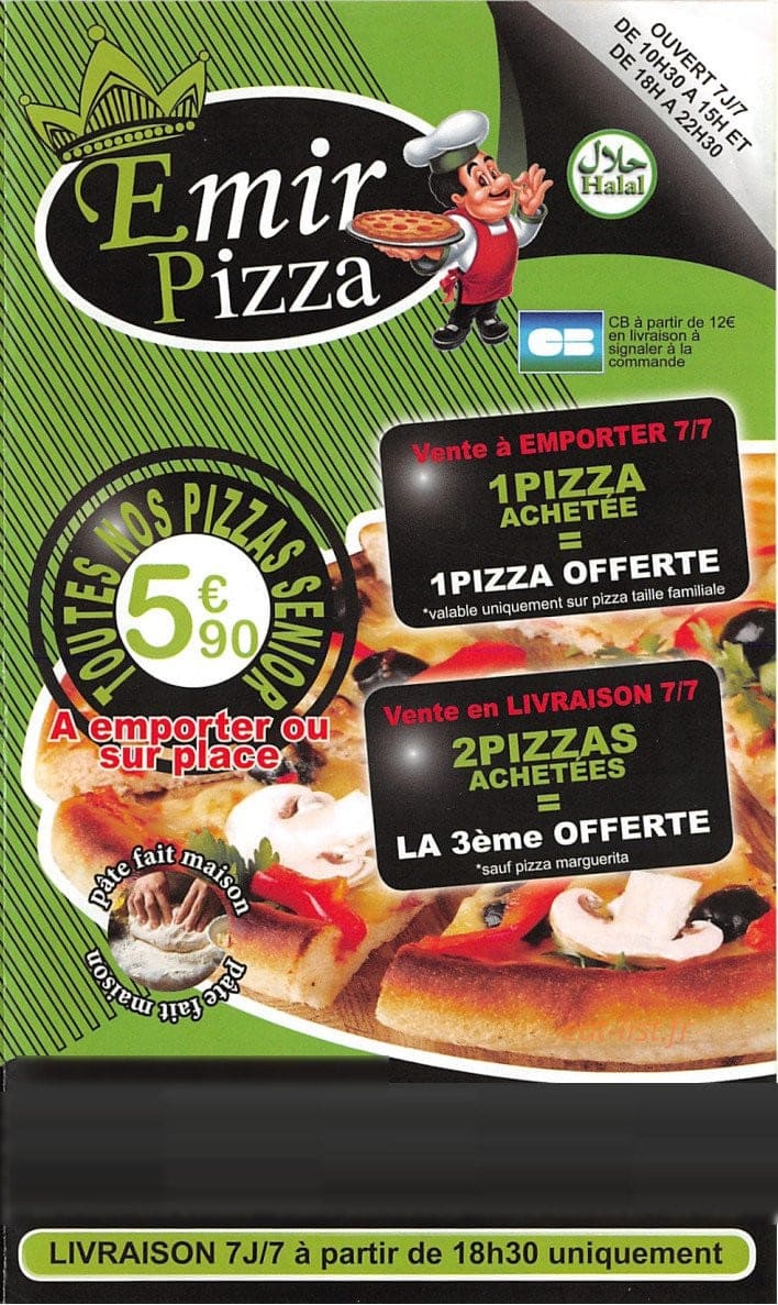 Emir Pizza — carte page 1