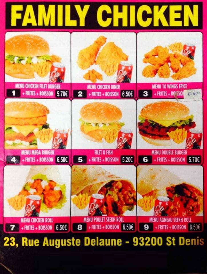 Family Chicken — carte page 1