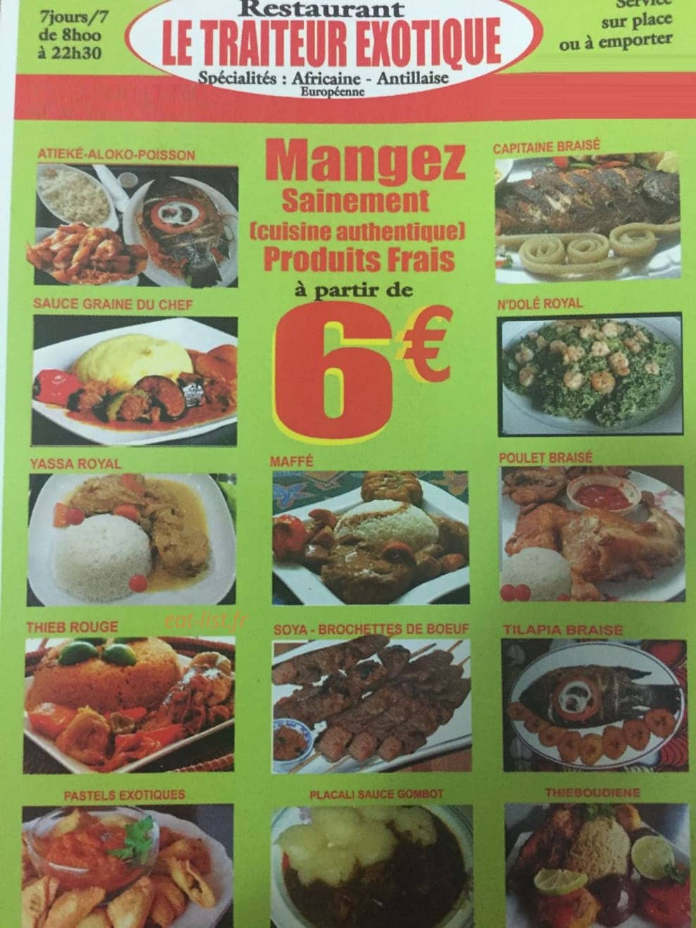 Le traiteur exotique — carte page 1