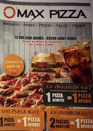 O'max pizza — carte page 1