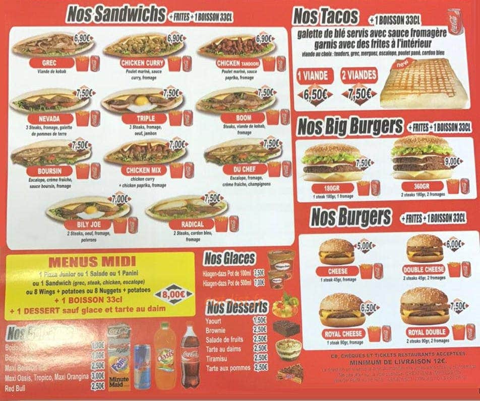 Wonder food — carte page 1