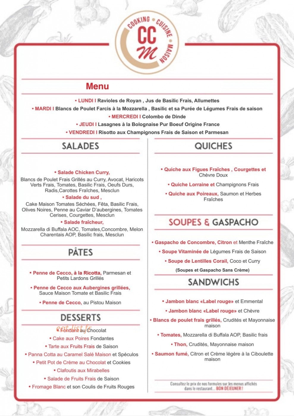 Cooking Cuisine Maison — carte page 1