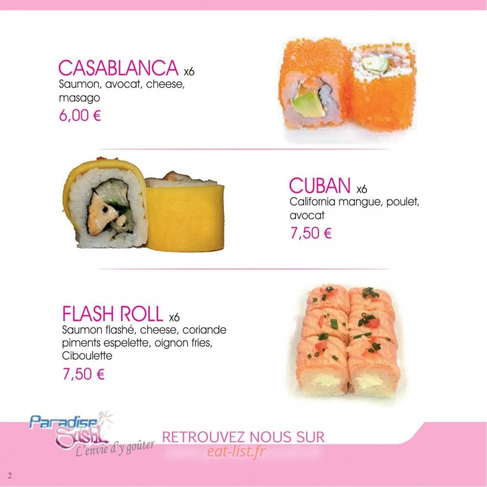 Paradise Sushi — carte page 2