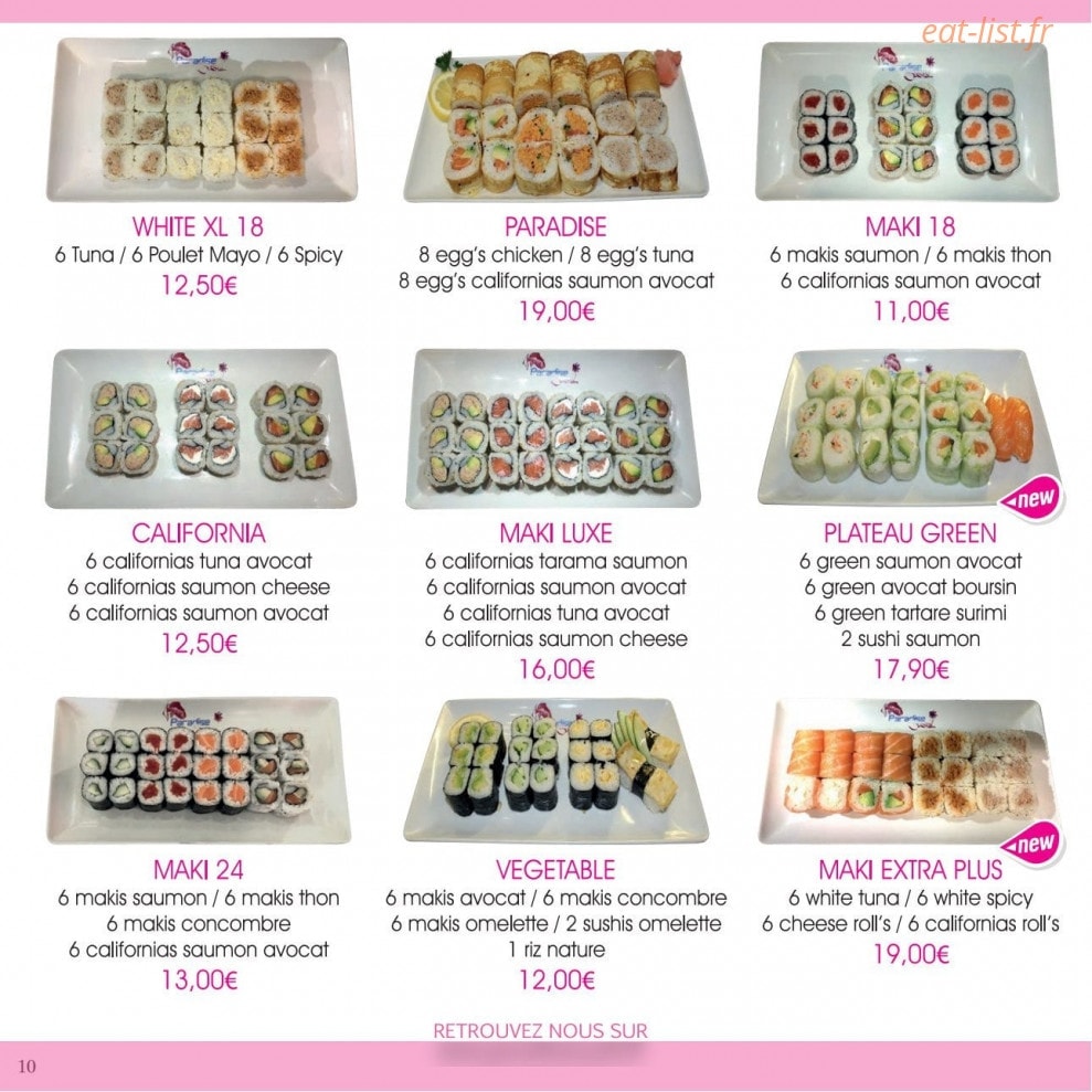 Paradise Sushi — carte page 10