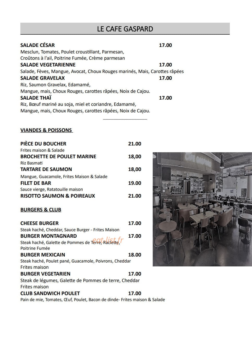 Café Gaspard — carte page 1