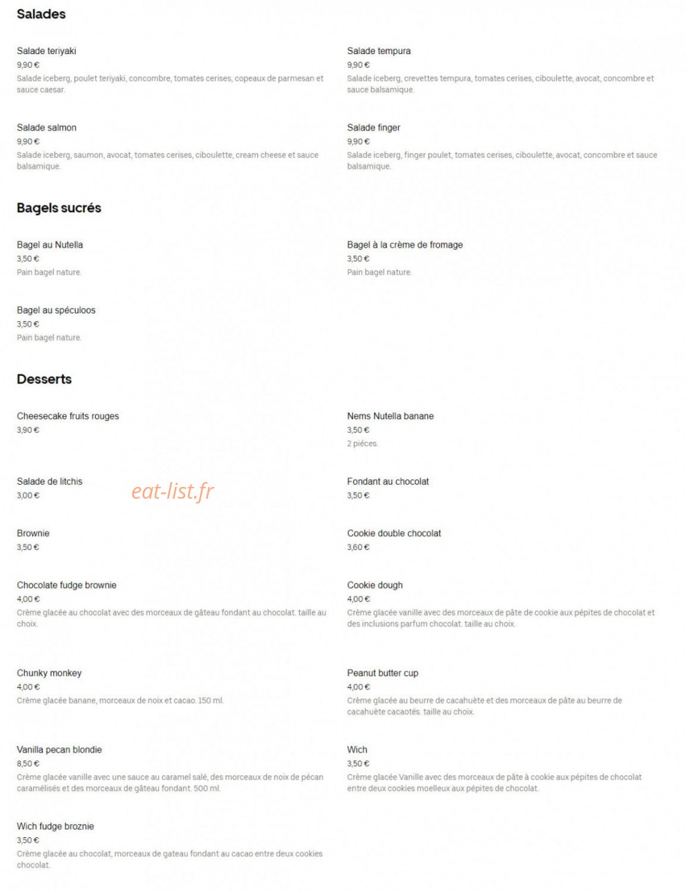 Tata Bagel — carte page 2