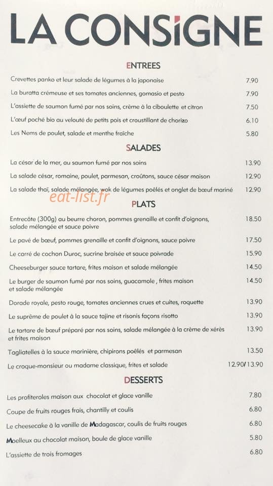 Carte et menu de La consigne à Romainville — Les entrees, les salades ...