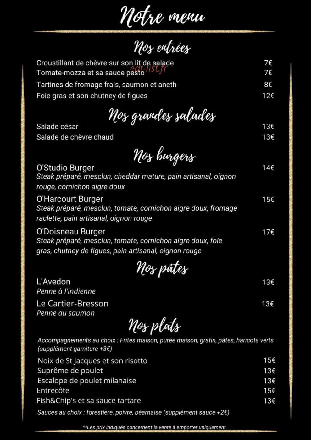 o'studio café — carte page 1