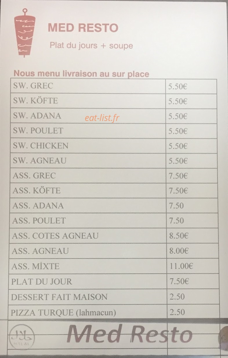 Med Resto — carte page 1