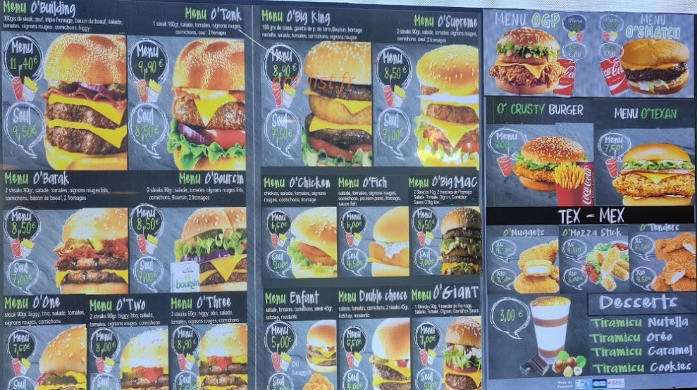O'burgers — carte page 1