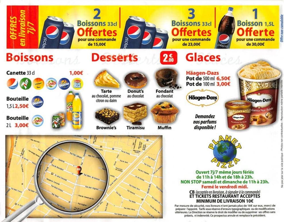Planet Pizza — carte page 4