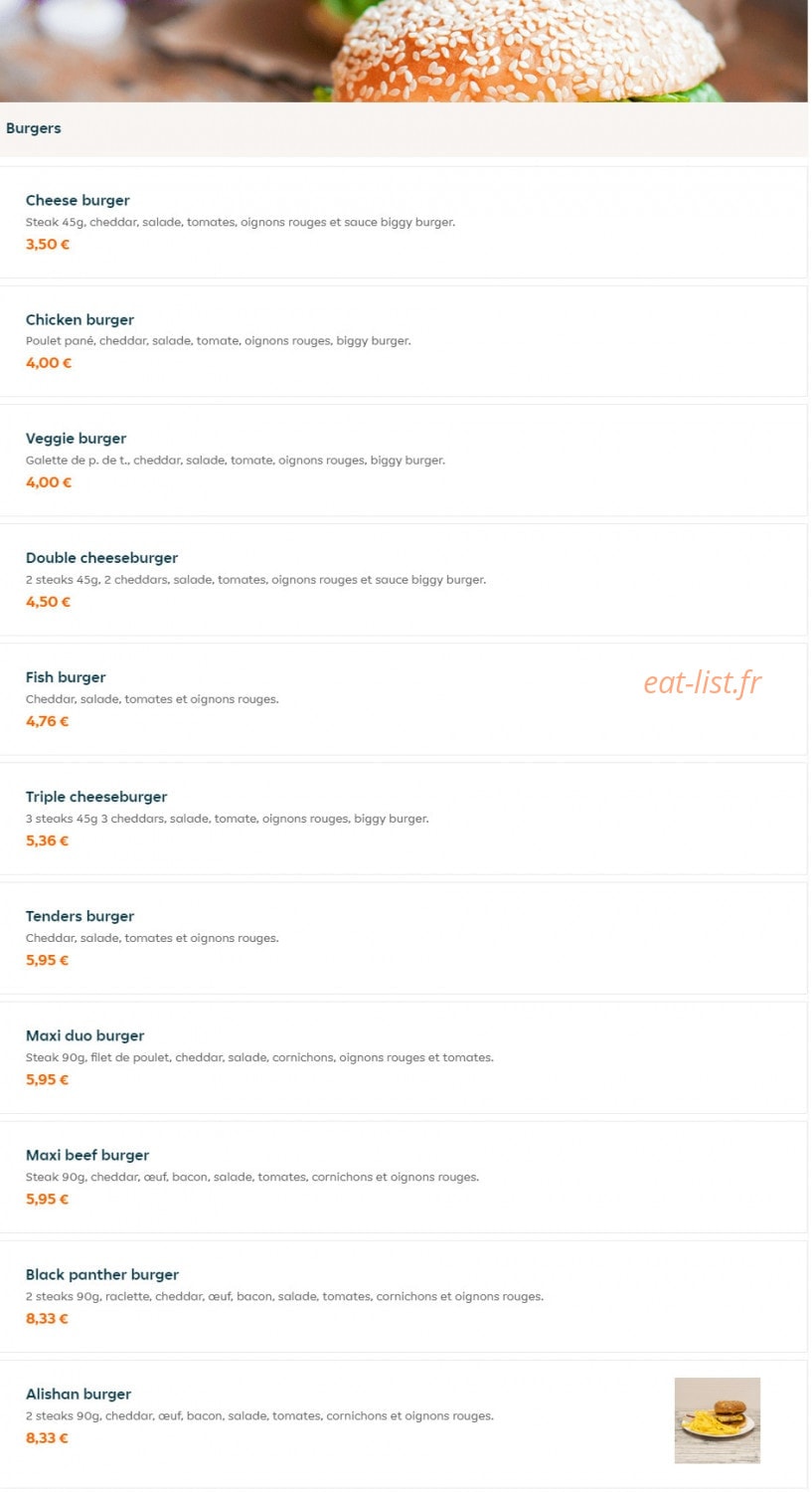Alishan Fast Food — carte page 8