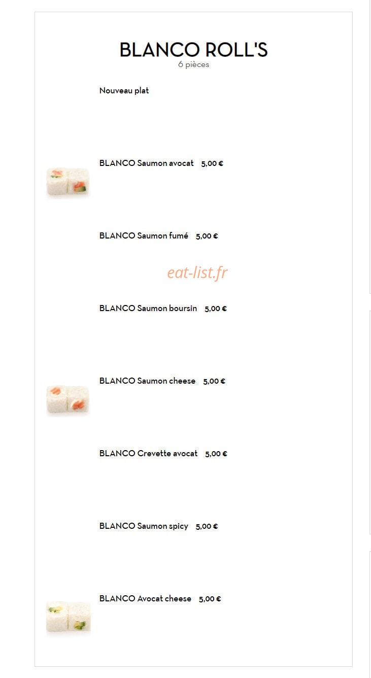 Carte et menu de Les délices du bonheur à Villemomble — Les blnco roll's