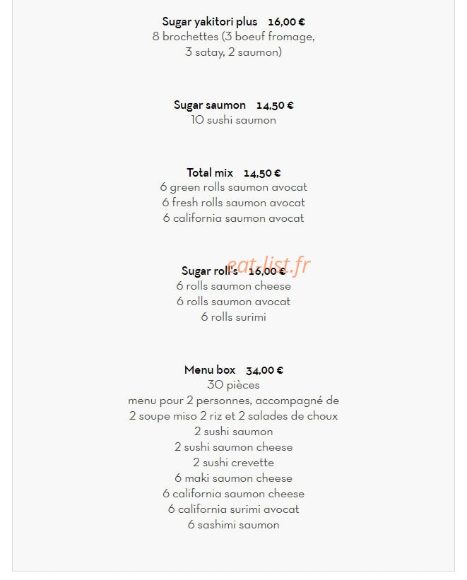 Carte et menu de Les délices du bonheur à Villemomble — Les menus Japonais suite