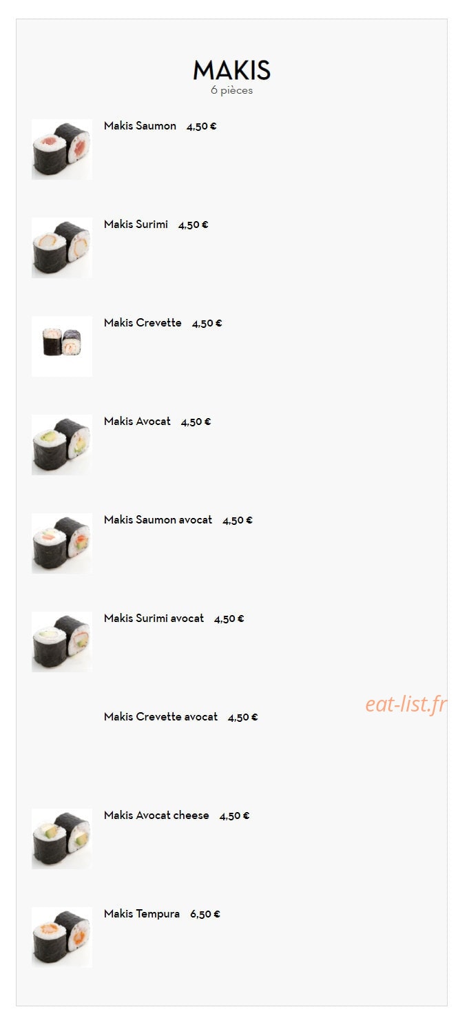 Carte et menu de Les délices du bonheur à Villemomble — Les makis