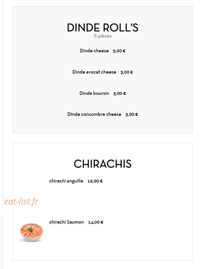 Carte et menu de Les délices du bonheur à Villemomble — Les dide roll's et chirachis