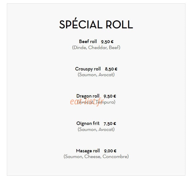 Carte et menu de Les délices du bonheur à Villemomble — Les spécial roll